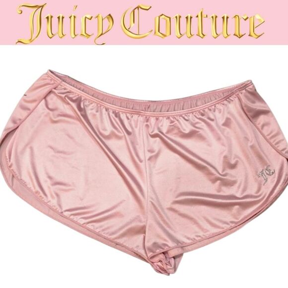 Juicy Couture Pink Satin High Side Slit Rhinestone JC Logo Pajama Shorts - Picture 1 of 4